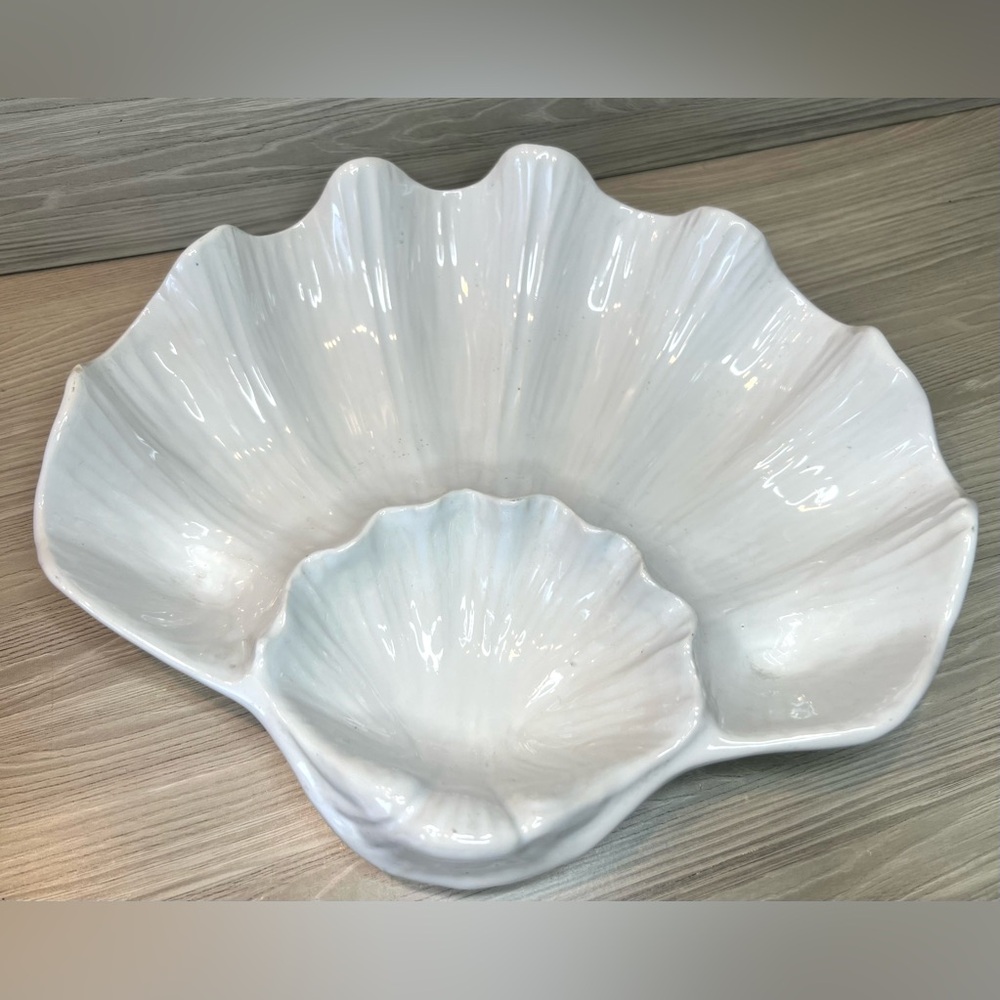 Vintage White‎ Ceramic Shell Chip and Dip Serving Bowl - Made in Japan - Coastal